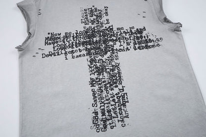 Cross Graphic Damage Sleeveless T-Shirt WN28060