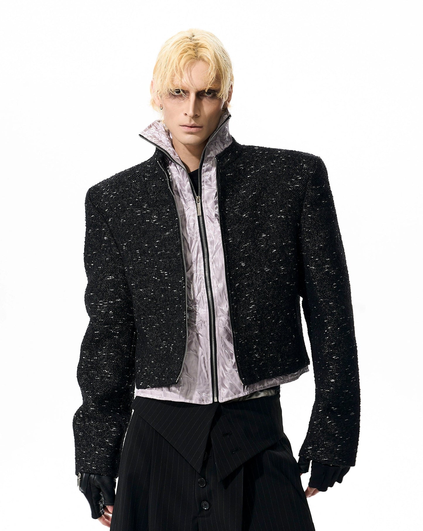 Fake Layered Stand Neck Short Jacket WN21763