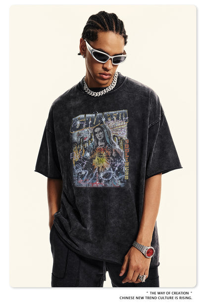 Washed Pure Cotton Short Sleeve T-Shirt WN7830