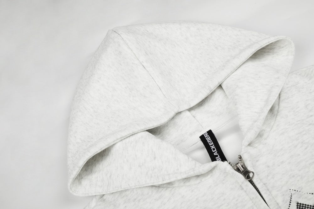 Cross Music-Note Print Drop-Shoulder Oversize Zipper Hoodie WN27937