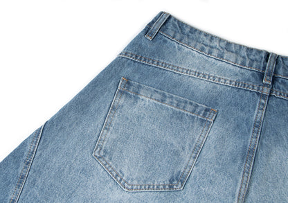 Washed Panel Design Wide Leg Denim Jeans WN26125