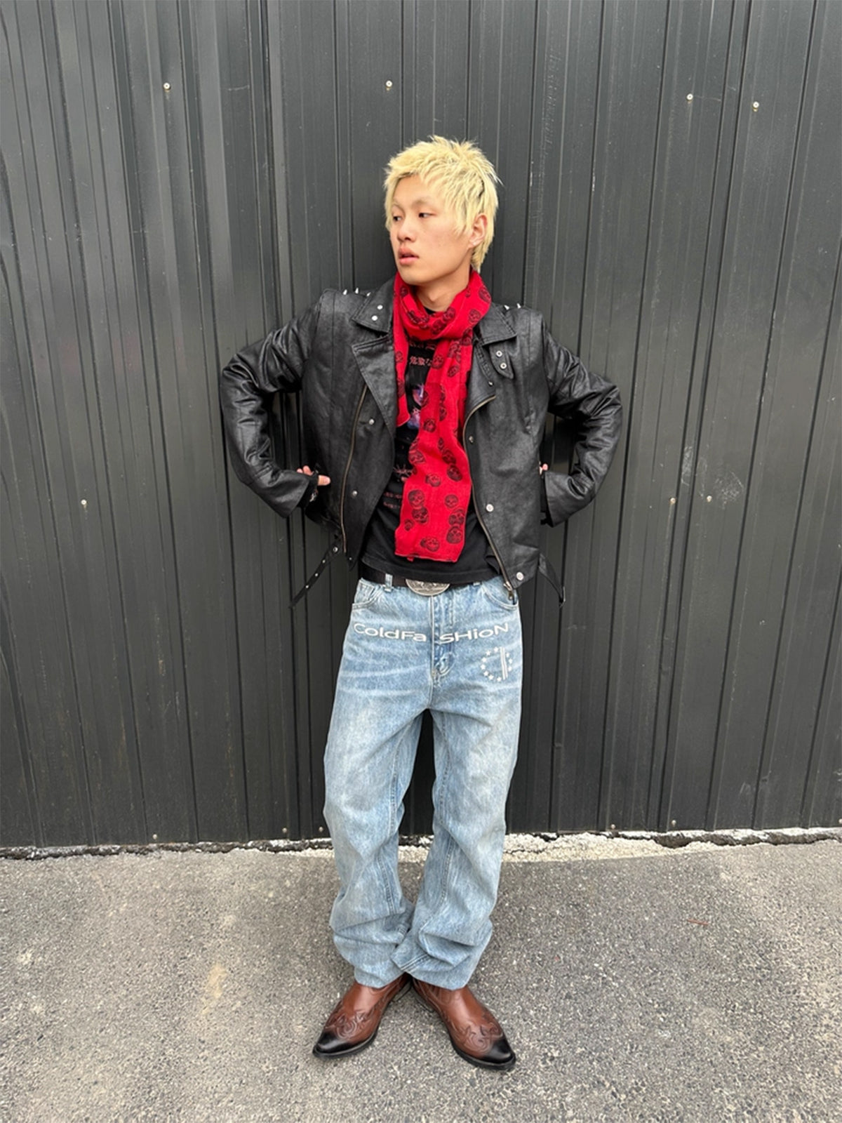 Washed Wide Leg Logo Print Denim Jeans WN27165