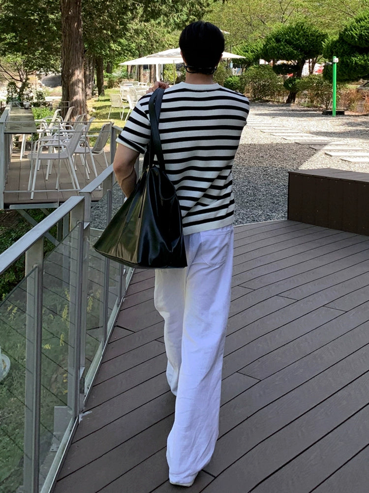 Stripe Knit Oversize Short Sleeve T-Shirt WN20325