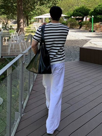 Stripe Knit Oversize Short Sleeve T-Shirt WN20325