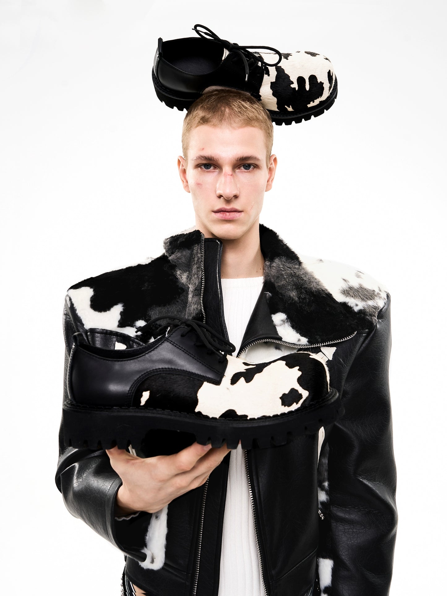 Cow Print Thick Sole Leather Shoes WN21819