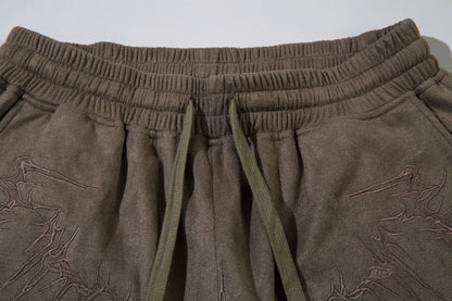 Suede Embroidery Wide Leg Half Pants WN16205