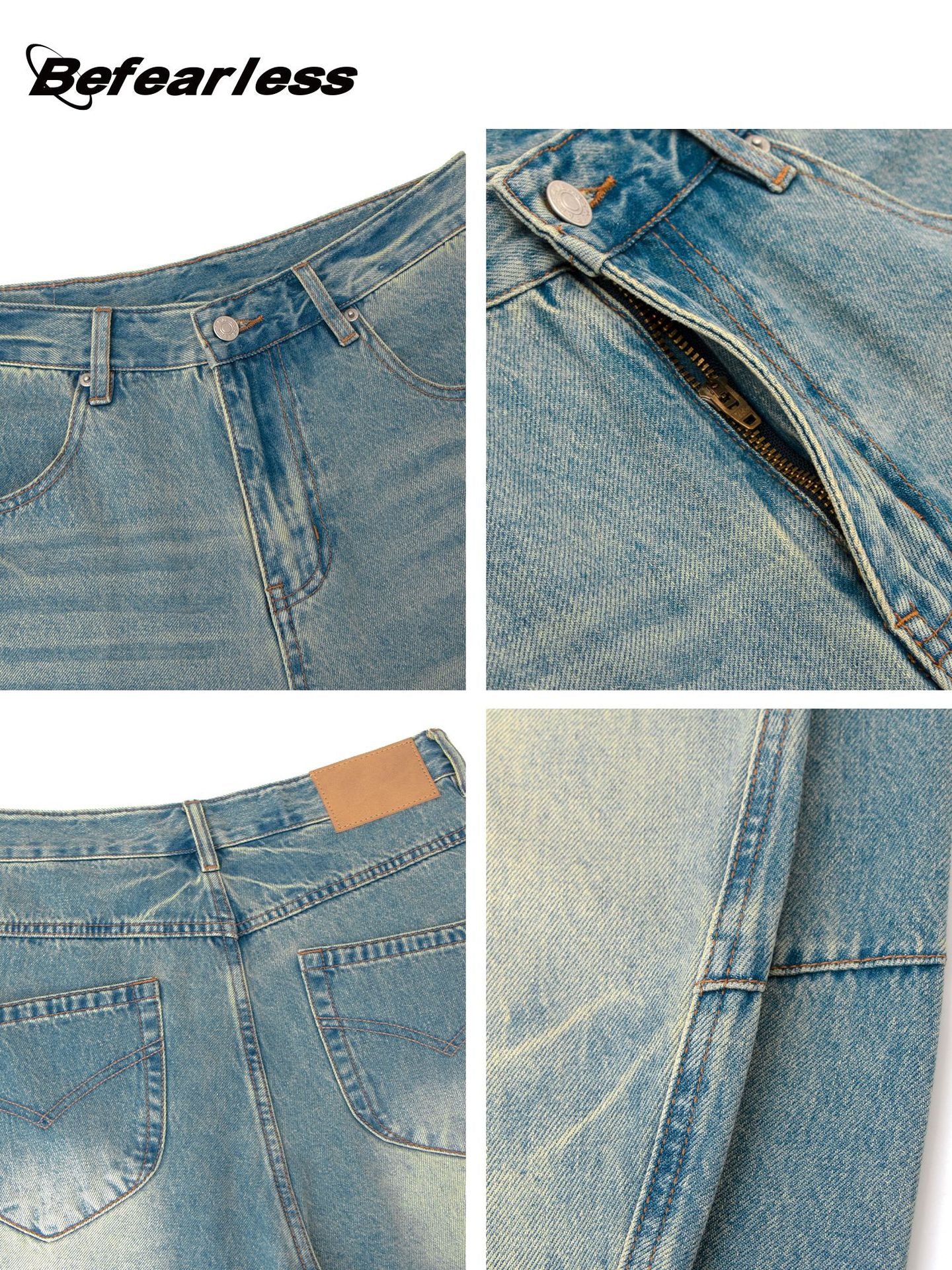 Washed Curved-Leg Wide Leg Denim Jeans WN26337