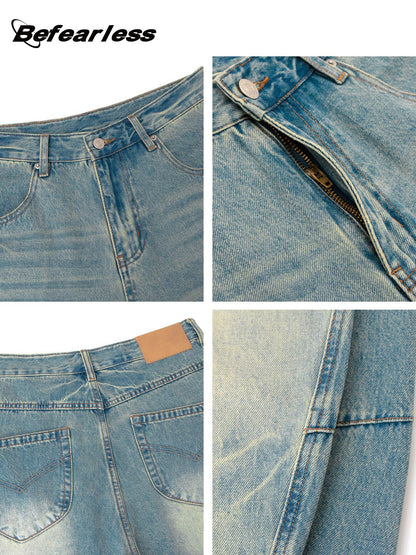 Washed Curved-Leg Wide Leg Denim Jeans WN26337