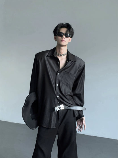 Studs Button Design Shoulder-Pad Long Sleeve Shirt WN20053