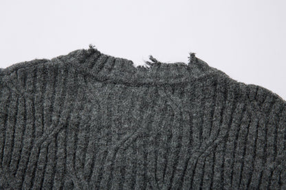 Frayed Hem Oversize Knit Sweater WN25934