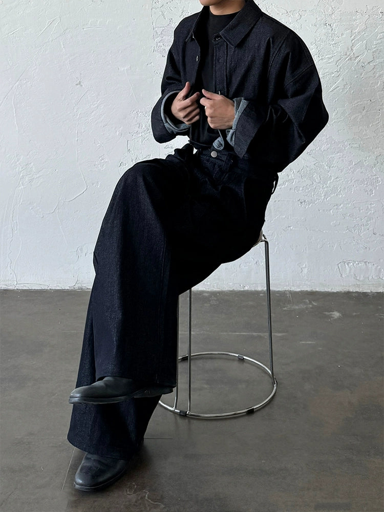 Minimalist Denim Long Sleeve Shirt & Washed Denim Jeans Setup WN19958