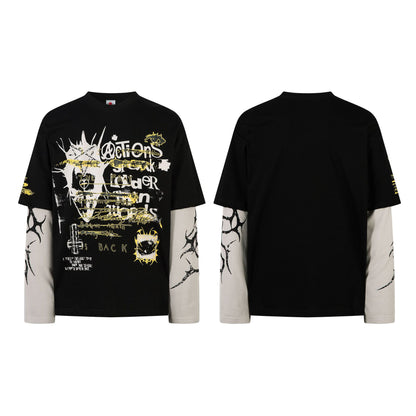 Fake Layered Paint Graphic Long Sleeve T-Shirt WN26159