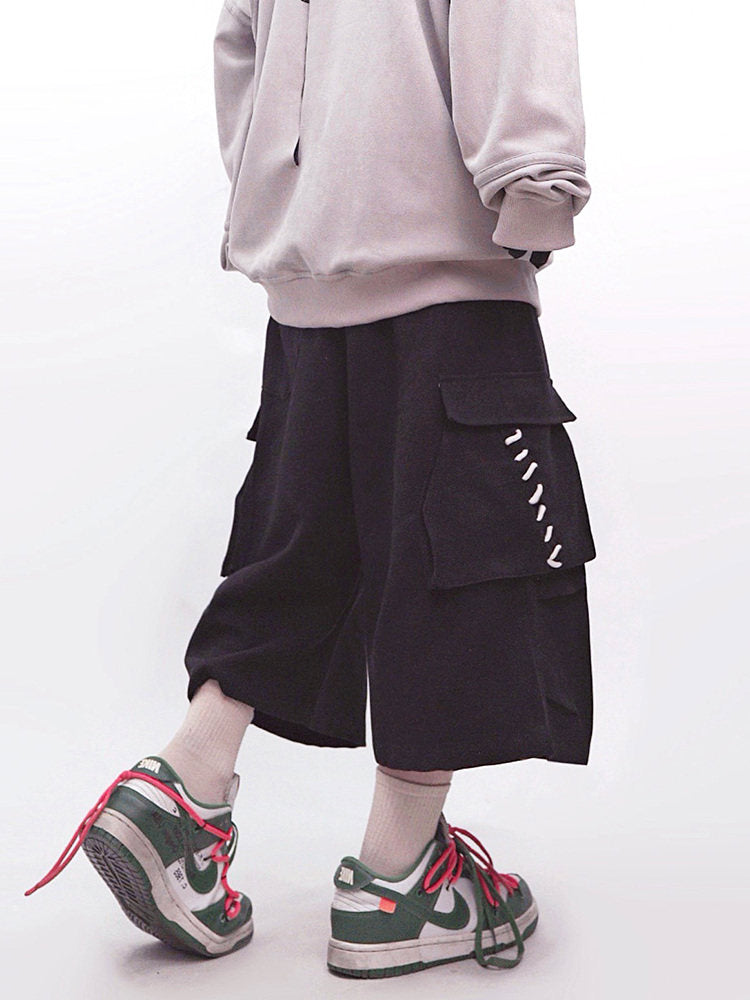 Multi-Pocket Cargo Wide Leg Half Pants WN24020