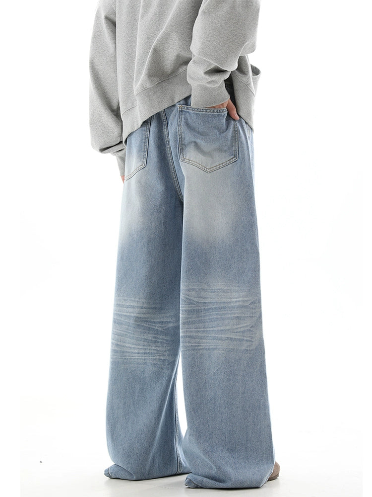 Washed Wide-Leg Straight Denim Jeans WN10333