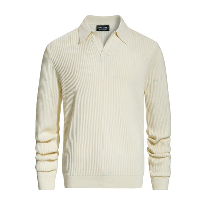 Hollow Texture Polo-Collar Knit Sweater WN21194