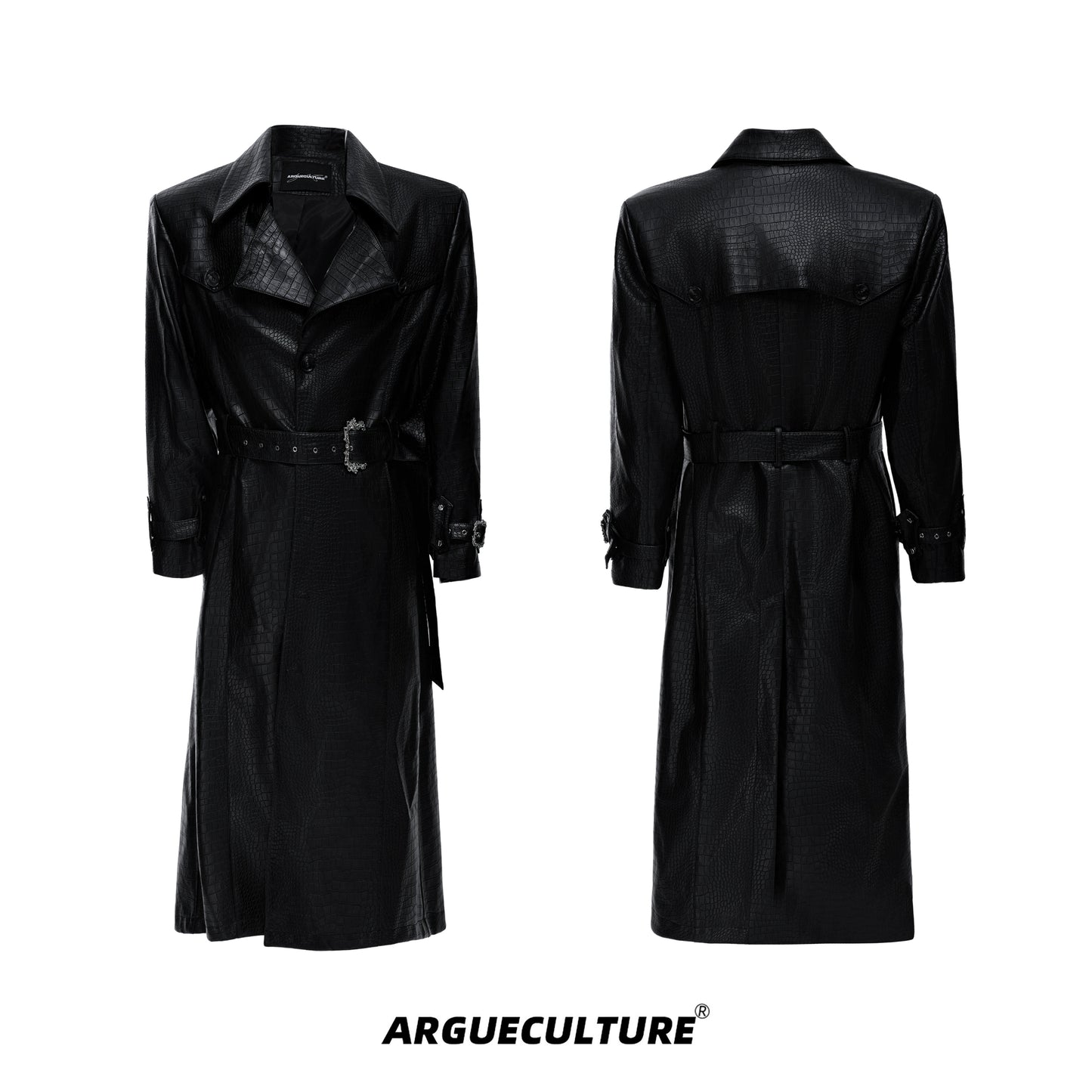 Deconstruction Crocodile-Pattern Metal Buckle Long Coat WN21230