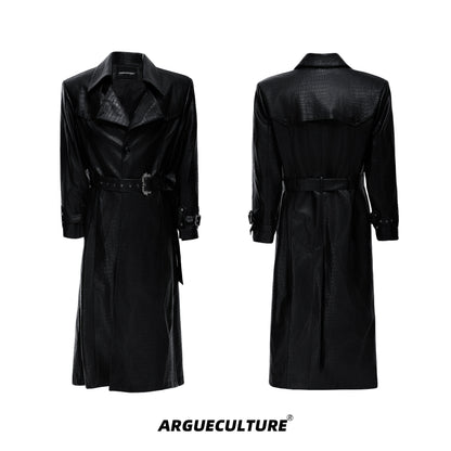 Deconstruction Crocodile-Pattern Metal Buckle Long Coat WN21230