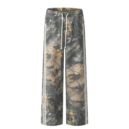 Pantalones rectos con estampado de hoja de camuflaje WN11501