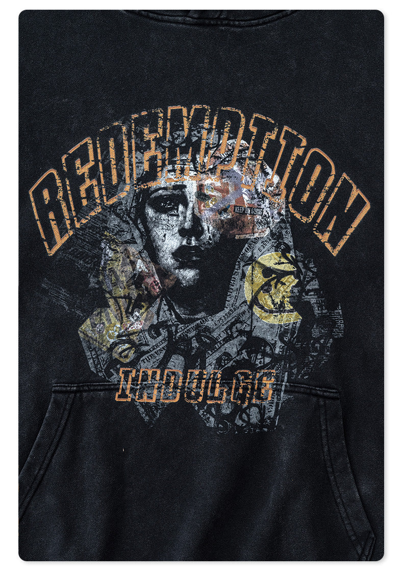 Washed  Heavyweight Print Hoodie WN7888