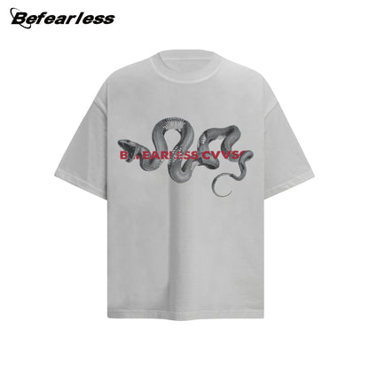 Washed Snake Print Oversize Short Sleeve T-Shirt WN26376