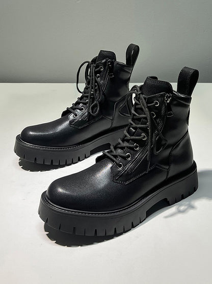 Leather Side Zipper High-Top Boots WN22588