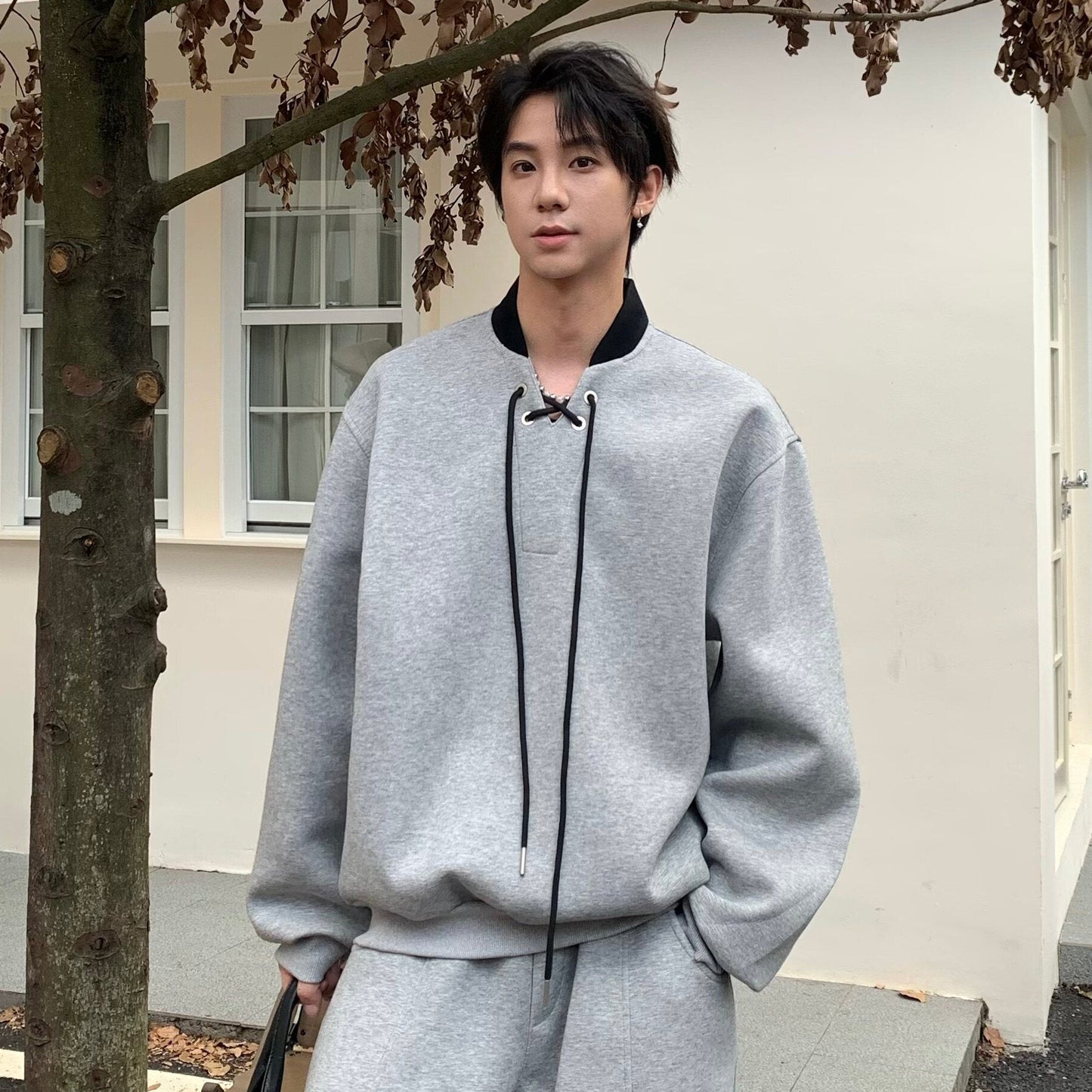 Toggle Button Sweatshirt & Wide Leg Pants Setup WN25201