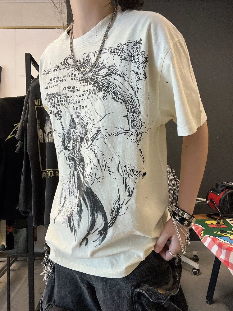 Ilustration Art Print Oversize Short Sleeve T-Shirt WN16734