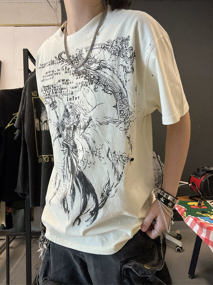 Ilustration Art Print Oversize Short Sleeve T-Shirt WN16734