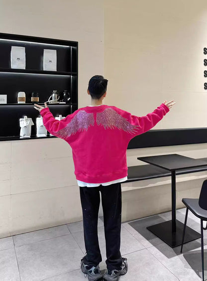 Rhinestone Wing Thick Oversize Long Sleeve Sweatshirt WN20688