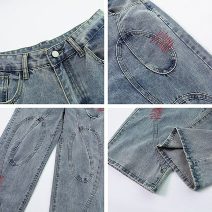 Snake Structure Design Wide-Leg Denim Jeans WN15090