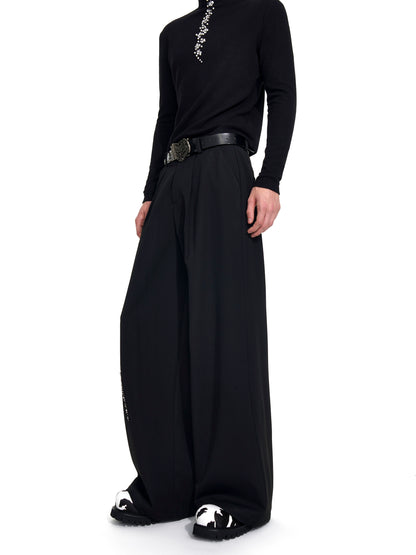 Collarless Shoulder-Pad Rhinestone Tailored Jacket & Rhinestone Trousers Setup WN20924