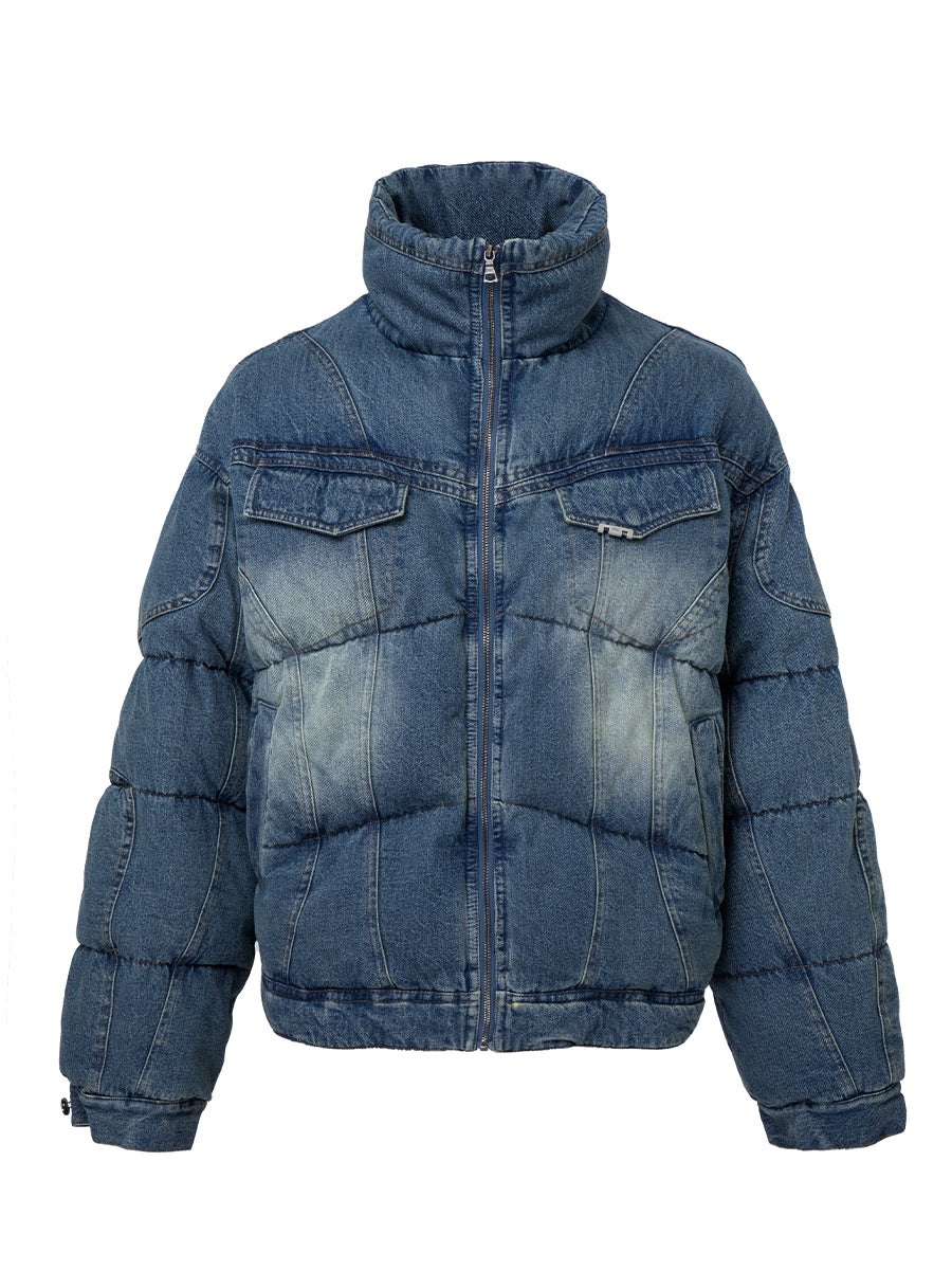 Washed Denim Oversize Thick Puffer Jacket WN12190