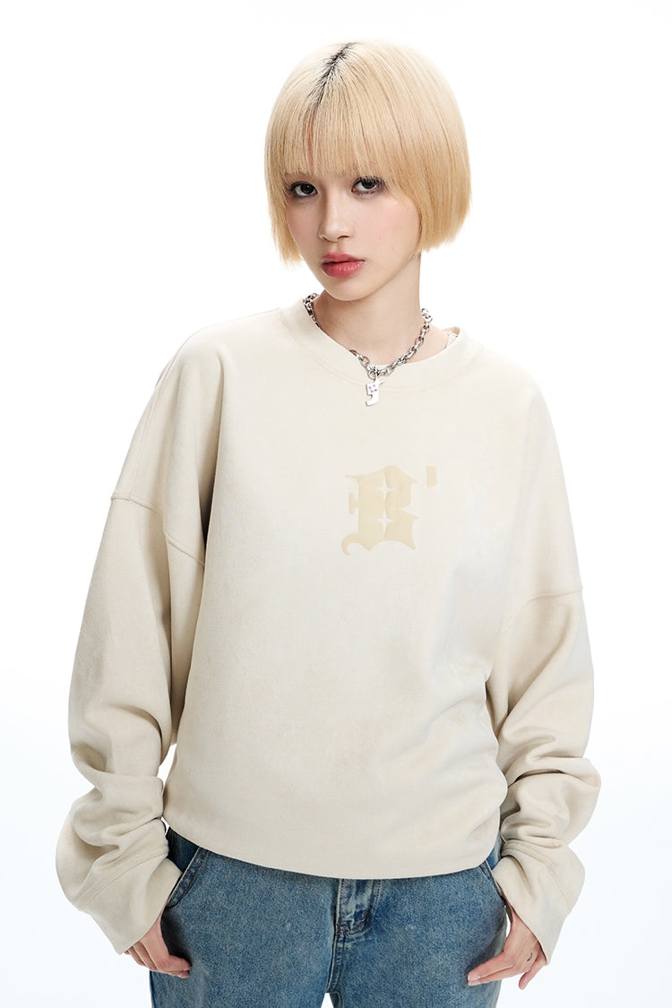 Overize Suede Round Neck Sweatshirt WN9823