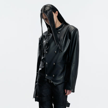 Button Double-Breasted PU Leather Jacket WN23553