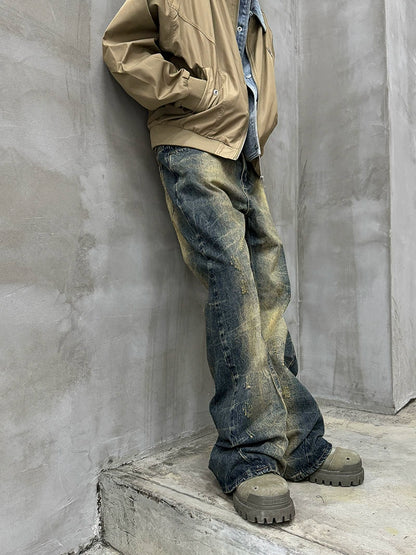 Washed Damage Straight Wide Leg Denim Jeans WN21181