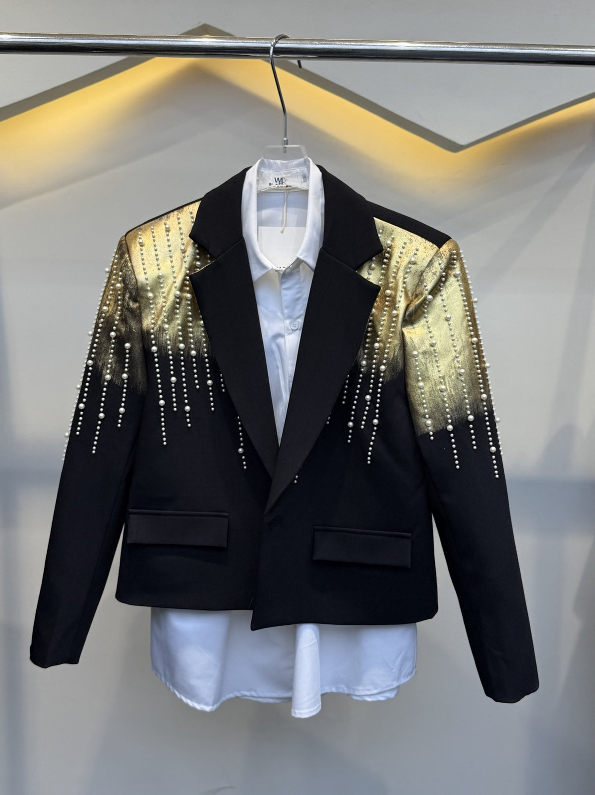 Gradient Pearl Beads Cropped Jacket WN28122