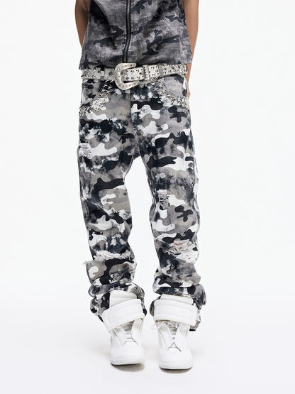 Stain Dye Camouflage Flare Pants WN27286