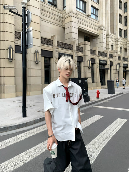 Letter Print Design Short Sleeve Shirt WN19799