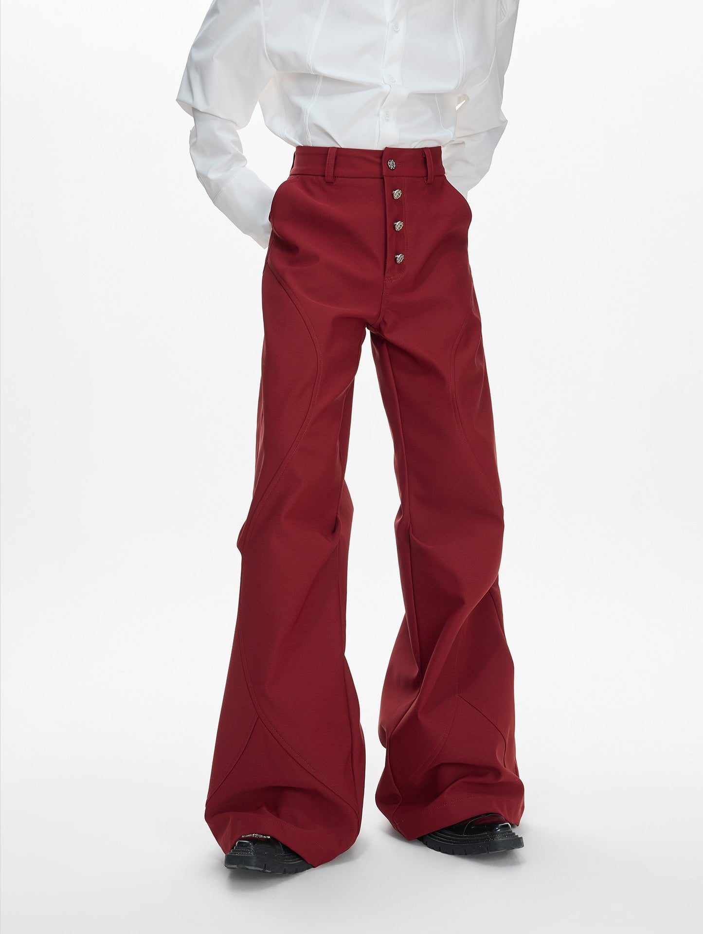 Double Pleats Flare Five-Button Draped Trousers WN23309
