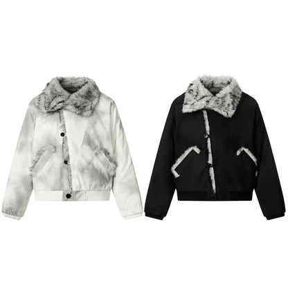 Dirty Washed Fake Fur Collar Puffer Jacket WN21858