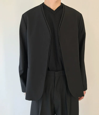 Fake Layered Collarless Tailored Jacket WN21463