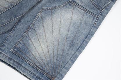 Panel Washed Denim Half Jeans WN26967
