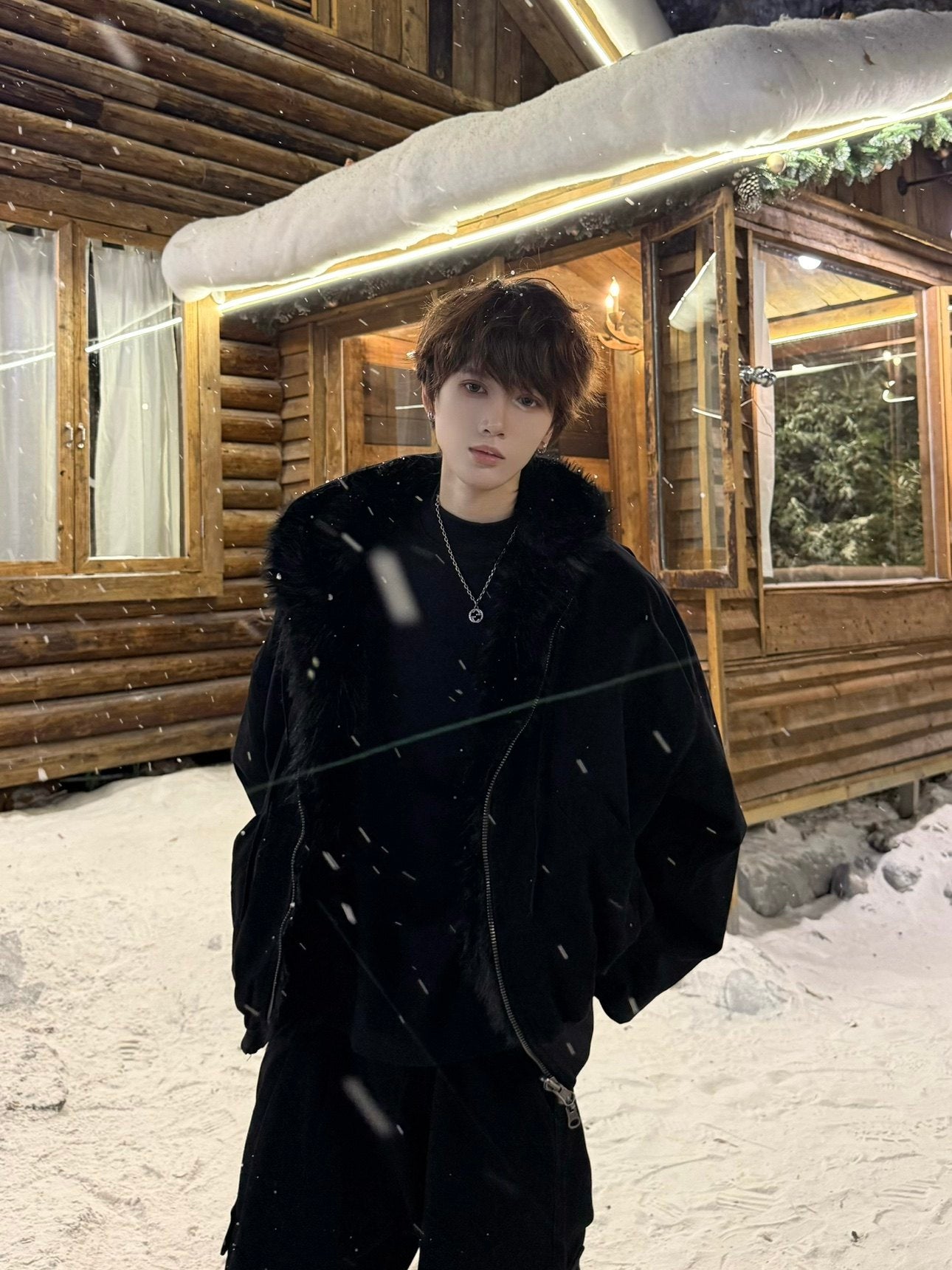 Hooded Fake Fur Collar Two-Way Wear Jacket WN23192