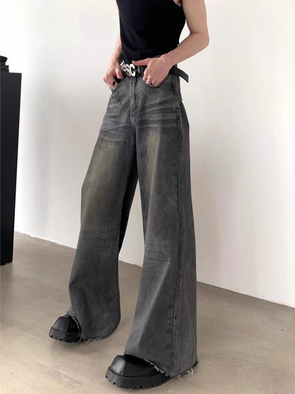 Damage Wide-Leg Straight Denim Jeans WN7051