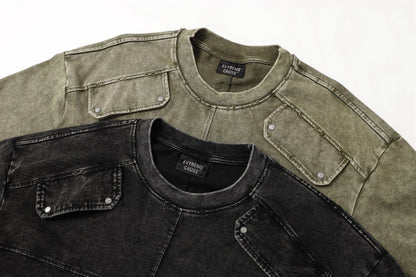 Heavyweight Washed Metal Stud Deconstructed Short Sleeve T-Shirt WN27896