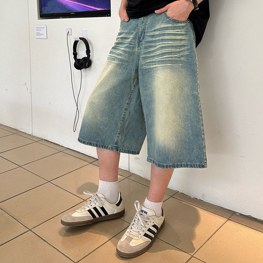Whisker Washed Half Denim Jeans WN24949