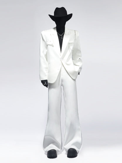 Chain Decor Tailored Jacket & Wide Leg Trousers Setup WN23664