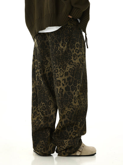 Wide-leg Leopard Print Denim Jeans WN5780