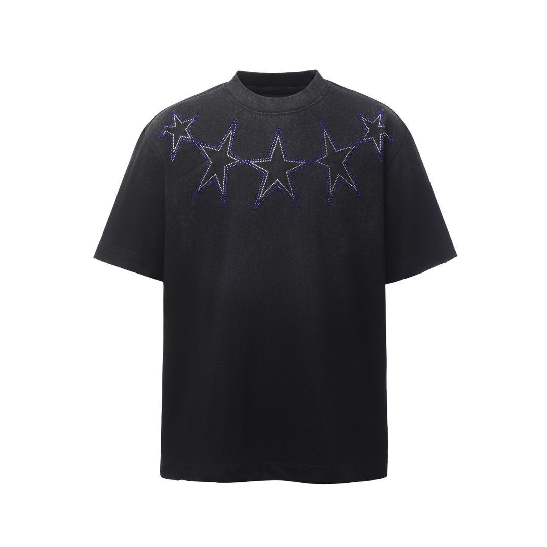 Star Rhinestone Dirty Dye Washed Short Sleeve T-Shirt WN25621