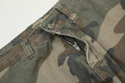 Camouflage Washed Wide-Leg Cargo Pants WN11353